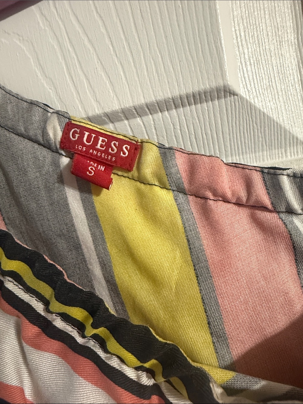 Guess One-Shoulder Striped Mini Dress in Black, Yellow, Coral, White - Picture 2 of 4